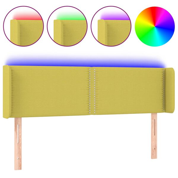 vidaXL LED горна табла за легло, зелена, 147x16x78/88 см, плат