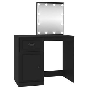 vidaXL Тоалетка с LED, черно, 90x50x132,5 см, инженерно дърво