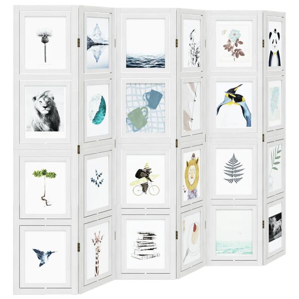 vidaXL Разделител за стая, 6 панела, бял, дърво пауловния масив