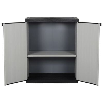 vidaXL Градински шкаф за съхранение с 1 рафт сиво-черен 68x40x85 см