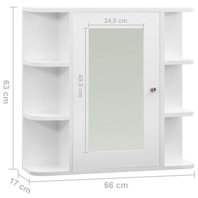 vidaXL Шкаф с огледало за баня, бял, 66x17x63 см, МДФ