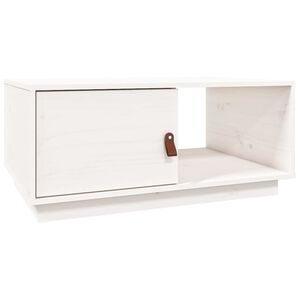 vidaXL Кафе маса, Бялa, 80x50x35,5 см, борово дърво масив