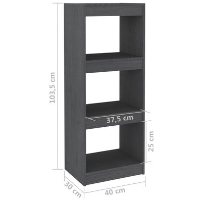 vidaXL Библиотека/разделител за стая, сива, 40x30x103,5 см, бор масив