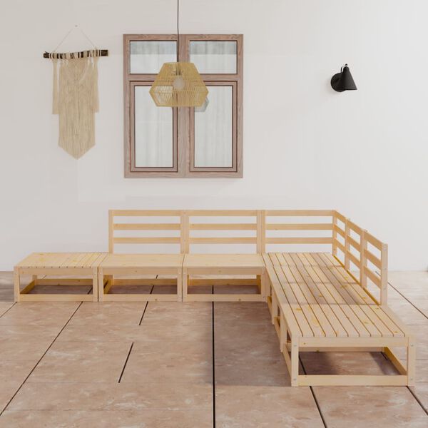 vidaXL Градински лаундж комплект, 7 части, борово дърво масив