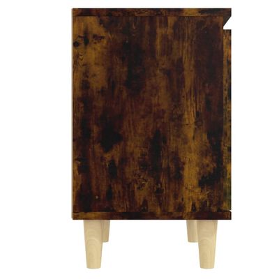 vidaXL Нощно шкафче с крака от масивно дърво, опушен дъб, 40x30x50 см
