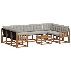 vidaXL Комплект дивани за открито 10 pcs Естествено и светло сиво