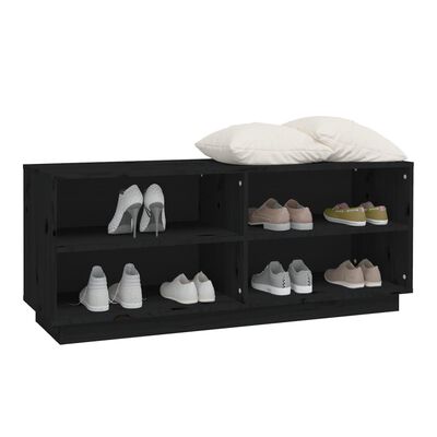 vidaXL Шкаф за обувки, черен, 110x34x45 см, бор масив