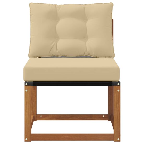 vidaXL Външен среден диван Масивна акациева дървесина и текстилен плат