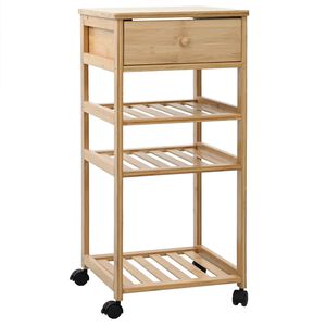 vidaXL Кухненска количка с колела Естествен 37 x 36 x 80 см Бамбук