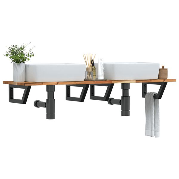 vidaXL Стенен рафт за мивка, стомана и масивно дърво акация