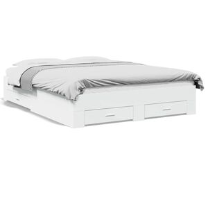 vidaXL Рамка за легло, с чекмеджета, без матрак, бяла, 150x200 см