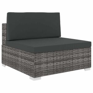 vidaXL Модулен междинен фотьойл с възглавници, 1 бр, полиратан, сив