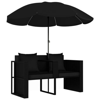 vidaXL Градинско легло с чадър, полиратан, черно