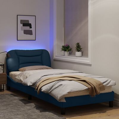 vidaXL Рамка за легло с LED осветление, синя, 90x200 см, плат