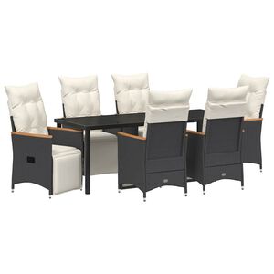 vidaXL Комплект за хранене в градината 7 pcs Черно полиратан