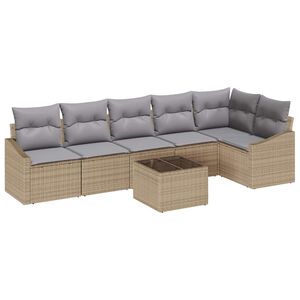 vidaXL Комплект дивани с възглавница 7 pcs Бежово полиратан