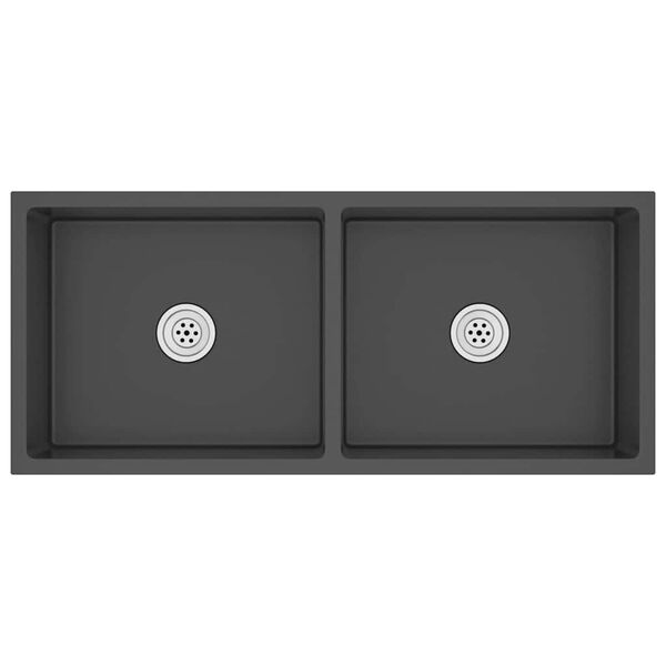 vidaXL Ръчно изработена кухненска мивка, черна, неръждаема стомана