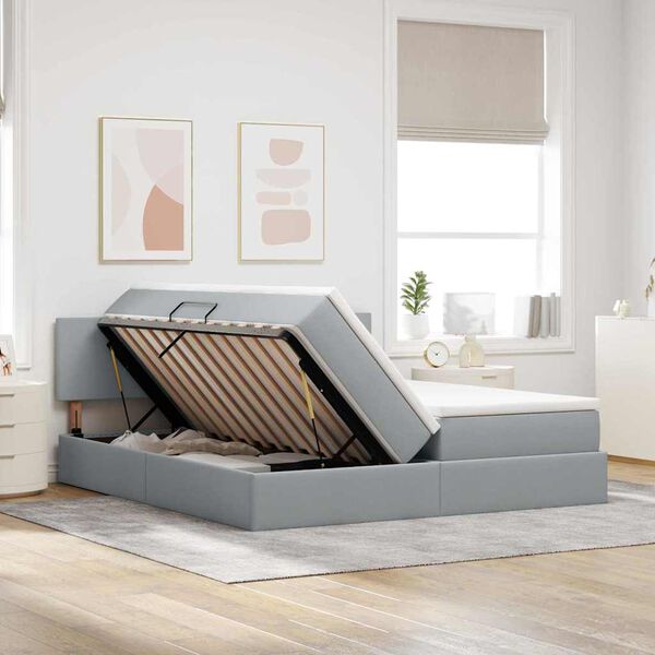 vidaXL Легло с място за съхранение Светлосиво 200 x 200 cm Изкуствена