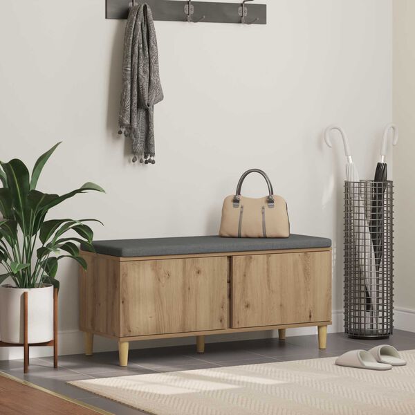 vidaXL Пейка за коридор с възглавница с врата Дъб 60 x 38 x 46 см