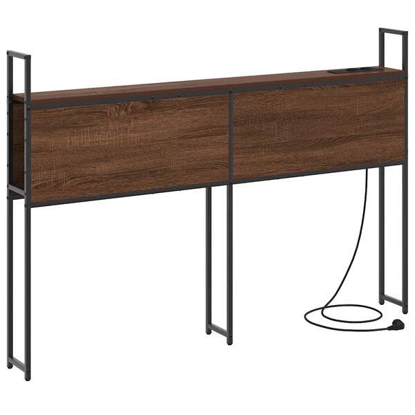 vidaXL Табла за легло за съхранение с зарядна станция Кафяв дъб 135 cm