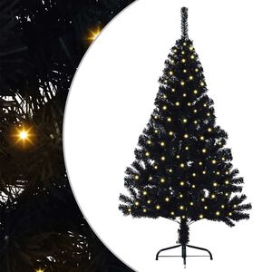 vidaXL Изкуствена коледна елха с подсветка Черно 150 cm ПВЦ