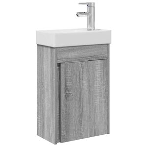 vidaXL Мивка за баня със смесител Сив Сонома 40,5 x 22,5 x 62 см