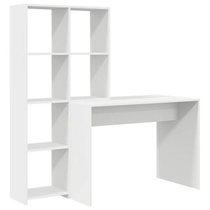 vidaXL Бюро с рафт Бяло 138,5 x 55 x 143 см Инженерна дървесина