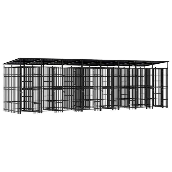 vidaXL Дворна клетка за кучета с покрив, стомана, 14,75 м&sup2;