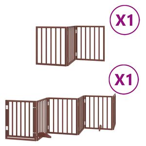 vidaXL Сгъваема преграда за куче с врата 9 панела кафява 450 см топола