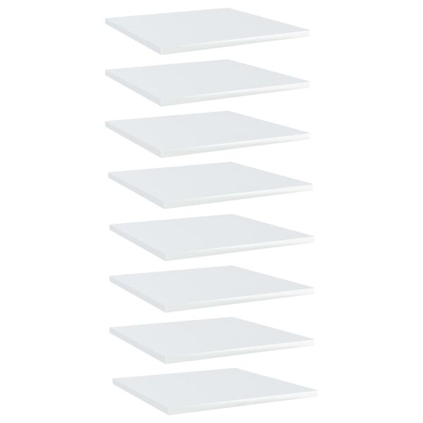 vidaXL Рафтове, 8 бр, бял гланц, 40x40x1,5 см, инженерно дърво