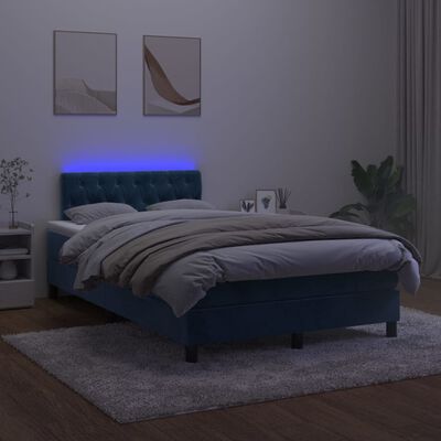 vidaXL Боксспринг легло с матрак и LED, тъмносиньо, 120x190 см, кадифе