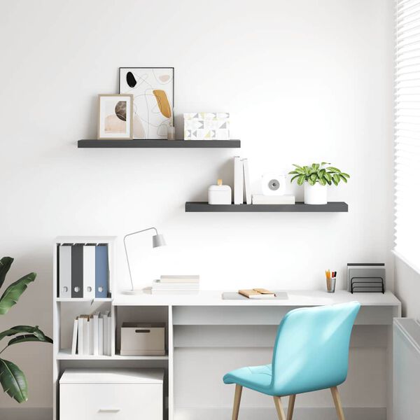 vidaXL Окачени стенни рафтове, 2 бр, сив гланц, 90x23,5x3,8 см, МДФ