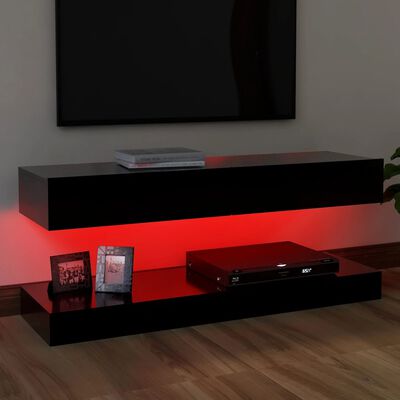 vidaXL ТВ шкаф с LED осветление, черен, 120x35 см