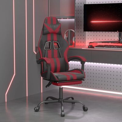vidaXL Въртящ гейминг стол с подложка черно-червен изкуствена кожа