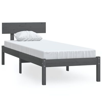 vidaXL Рамка за легло, сива, бор масив, 90x190 см, Single