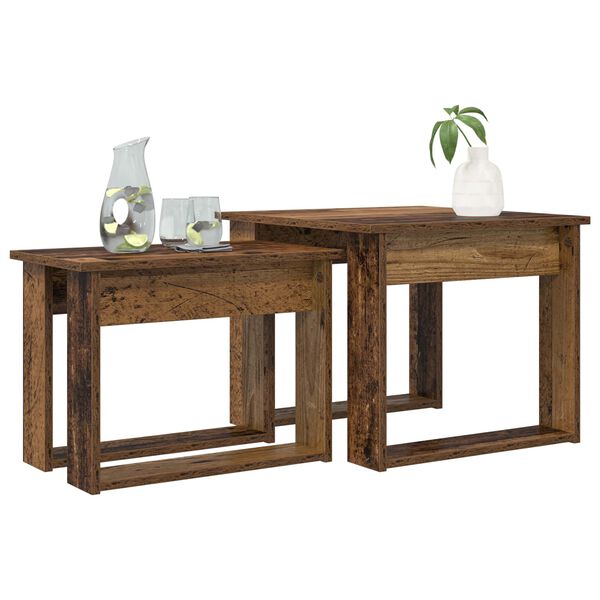 vidaXL Комплект кафе маса 2 pcs Старо дърво Инженерно дърво