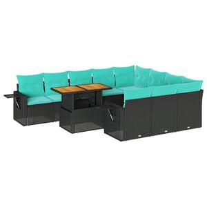 vidaXL Градински комплект диван с възглавници 11 части черен полиратан