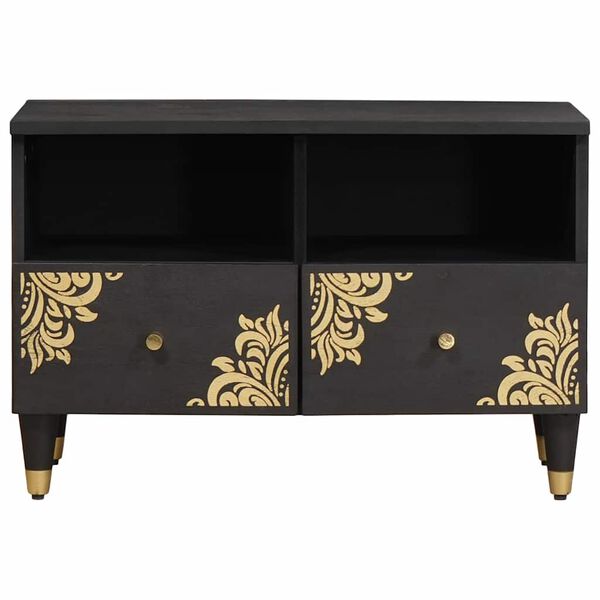 vidaXL ТВ шкаф с чекмедже Черно 70 x 33 x 46 см Солидно мангово дърво