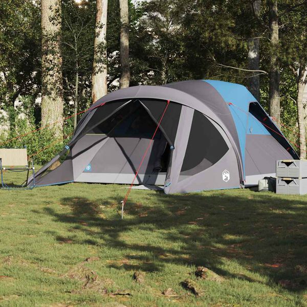 vidaXL Семейна палатка, тунелна, 6-местна, синя, водоустойчива