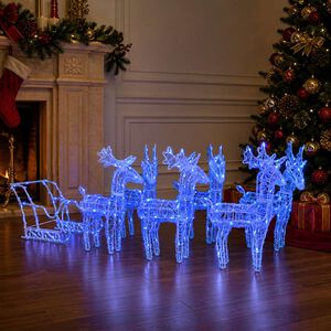 vidaXL Коледна украса елени с шейна, 320 LED, акрил