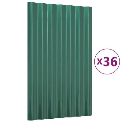 vidaXL Покривни панели 36 бр прахово боядисана стомана зелени 60х36 см