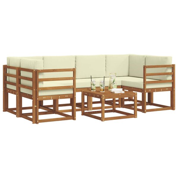 vidaXL Комплект дивани за открито 7 pcs Натурален и Крема