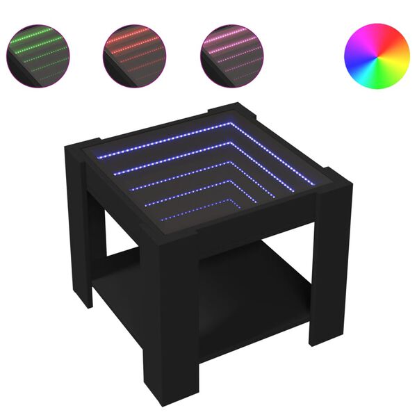 vidaXL Маса за кафе с LED, черна, 53x53x45 см, инженерно дърво