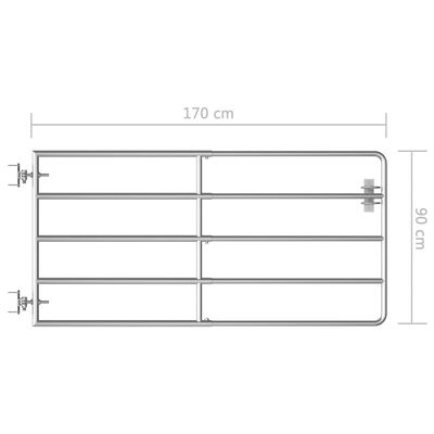 vidaXL Оградна порта, 5 пръта, стомана, (95-170)x90 см, сребриста