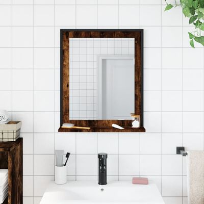 vidaXL Огледало за баня с рафт опушен дъб 50x12x60 см инженерно дърво