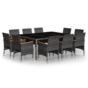 vidaXL Градински трапезен комплект 11 части полиратан сив