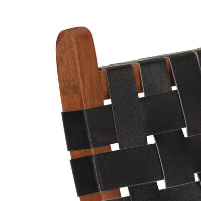 vidaXL Сгъваем релаксиращ стол, черен, естествена кожа