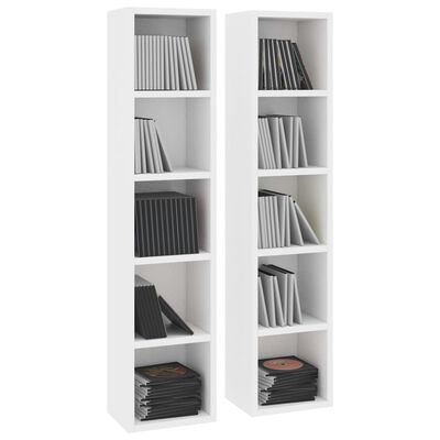 vidaXL CD шкафове, 2 бр, бели, 21x16x93,5 см, ПДЧ