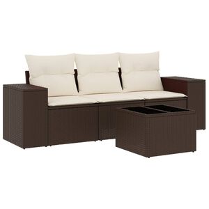 vidaXL Градински комплект с възглавници, 4 части, кафяв, полиратан