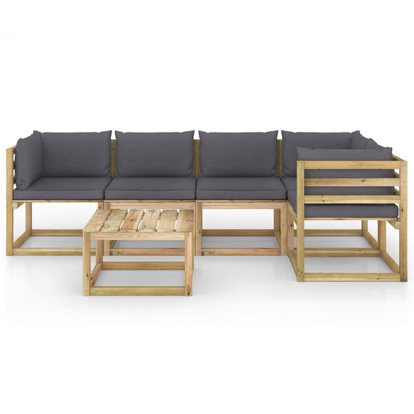 vidaXL Градински лаундж комплект 6 части с възглавници импрегниран бор